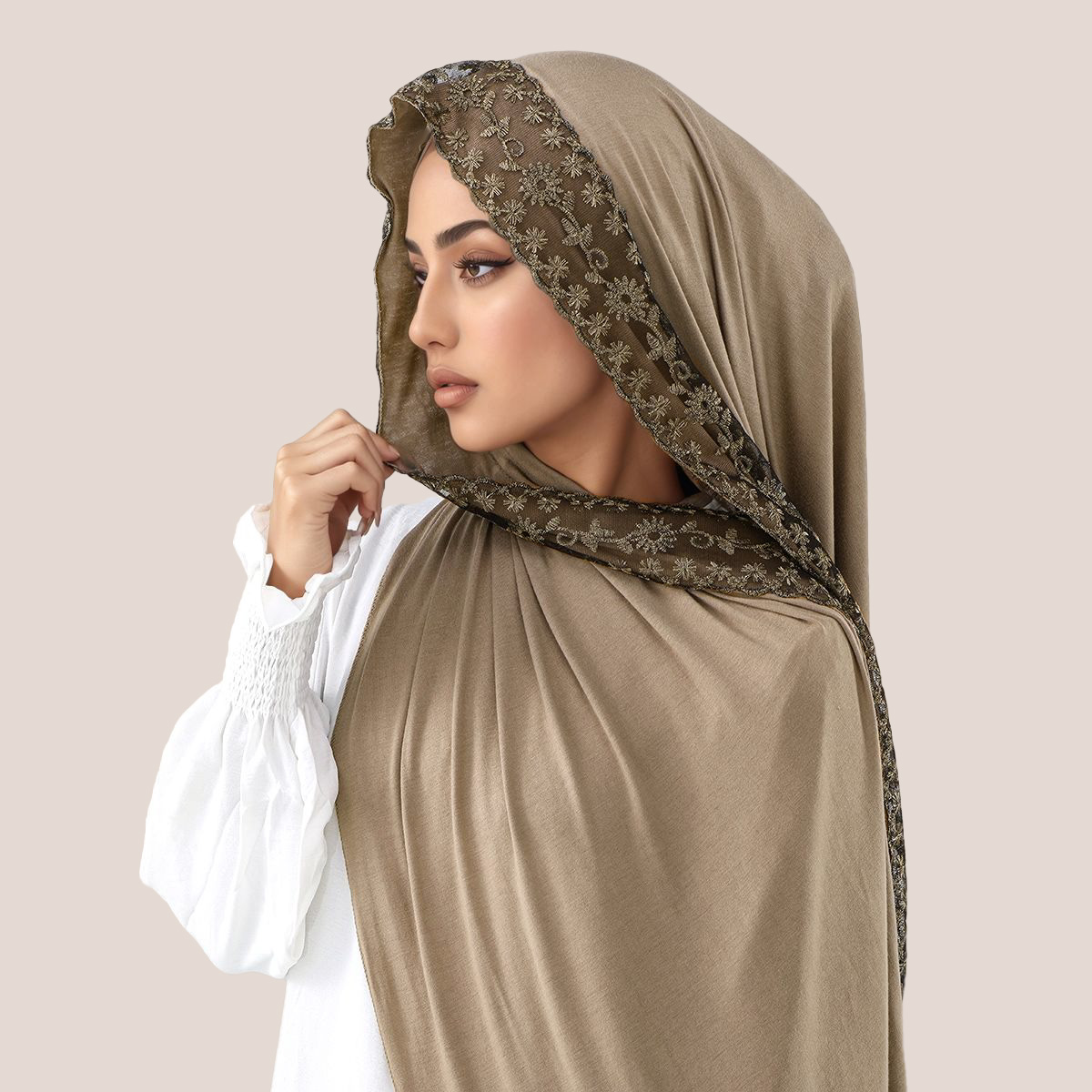 Embroidery Jersey - Lace Embroidery Cotton Jersey Muslim Hijab