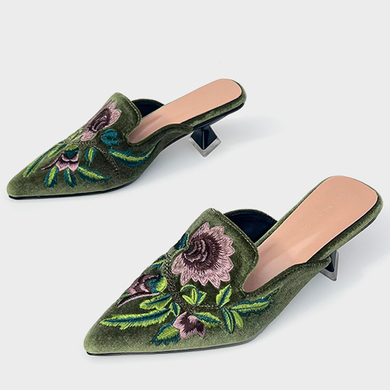 Embroidery Design - Embroidery Velour Women Shoes Woman Slippers