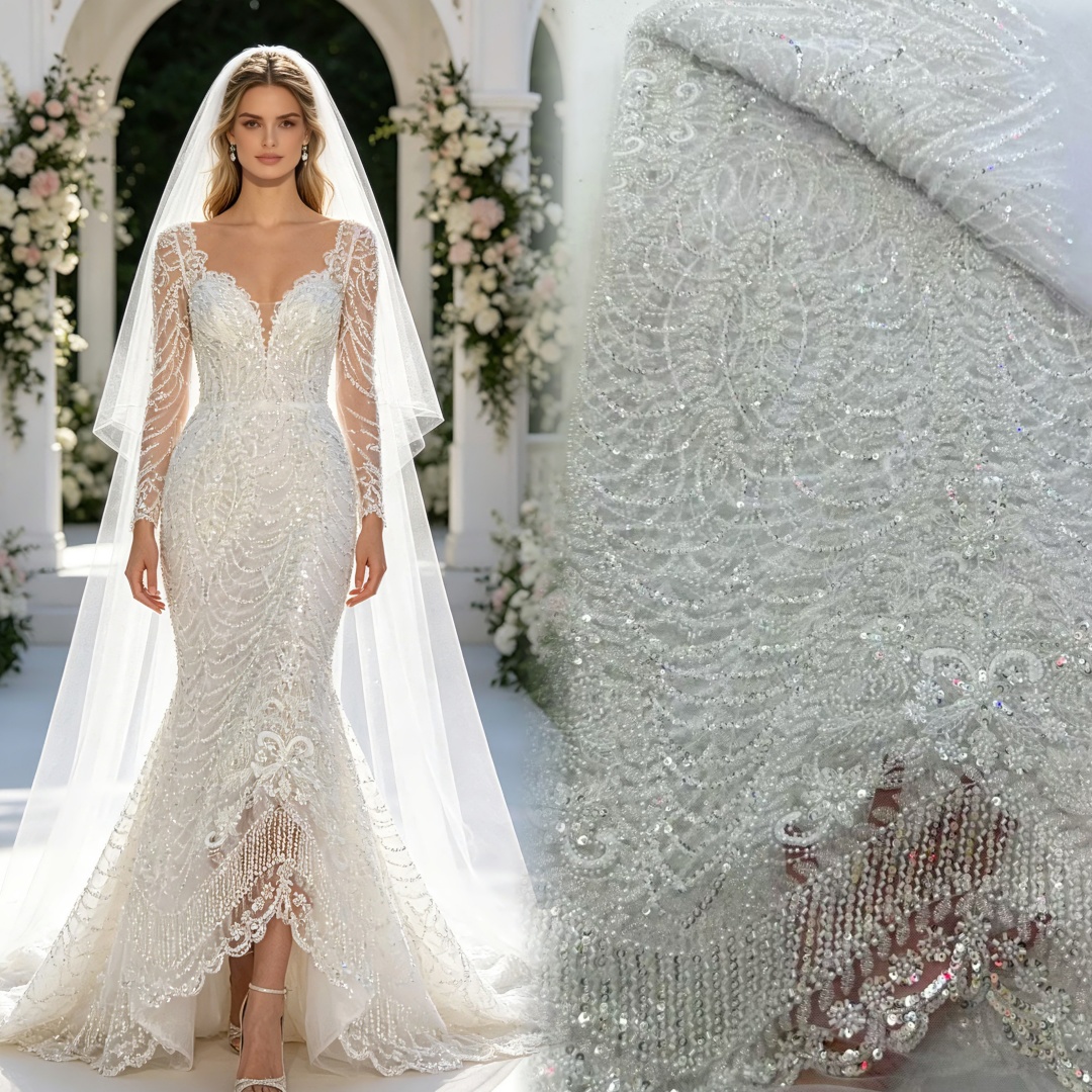 Embroidery White Dress - African Luxury White Sequins Lace Fabric