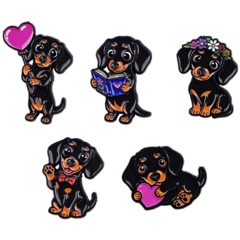 Embroidery Outfit - 5pcs Cute Dachshund Enamel Pin Set