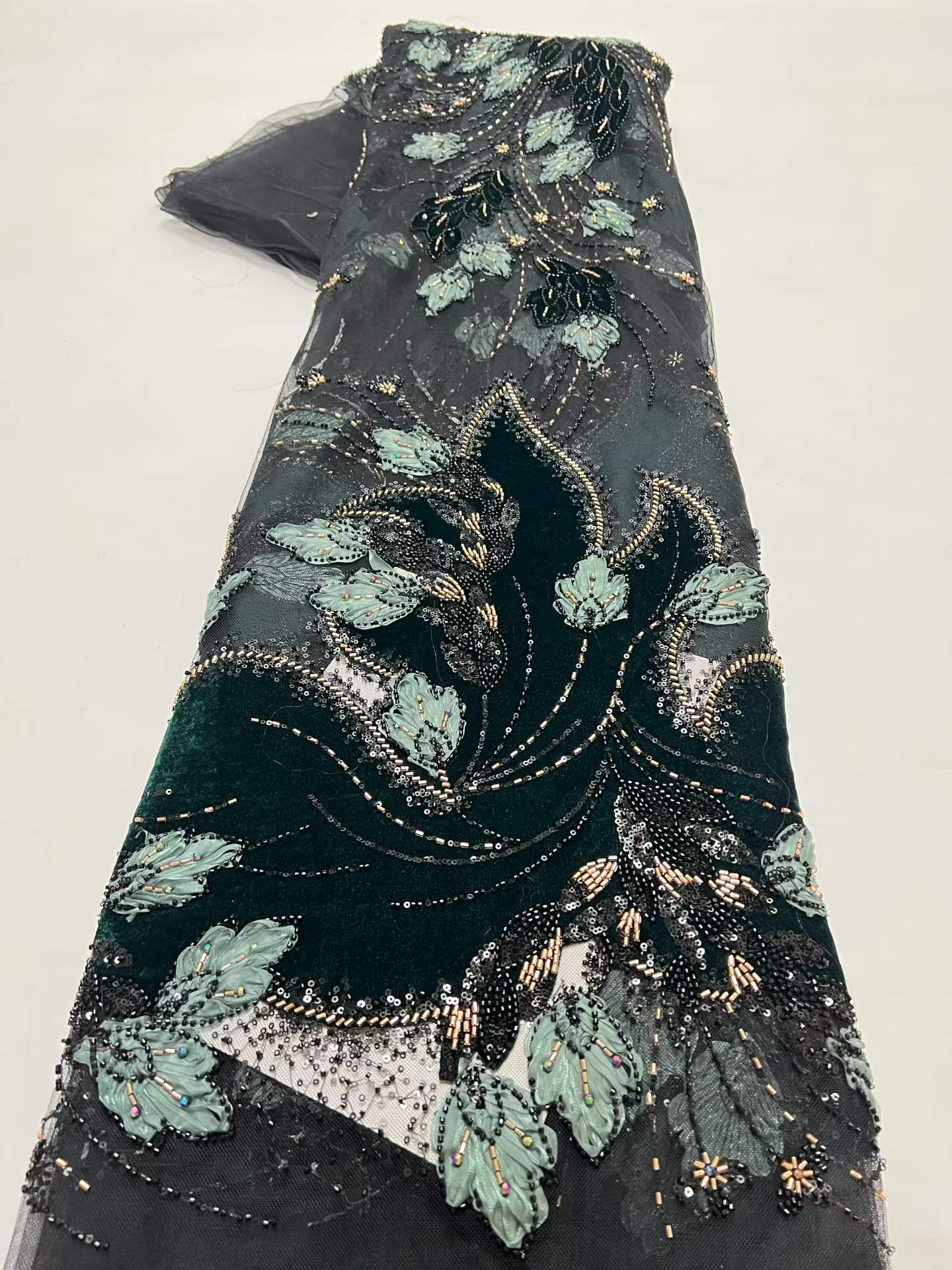 Velvet Fabric Embroidery - Green New Style African Velvet Embroidery