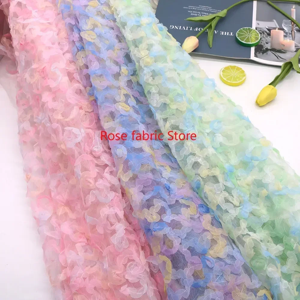 Embroidery Veil - Gradient chiffon rose crochet lace fabric