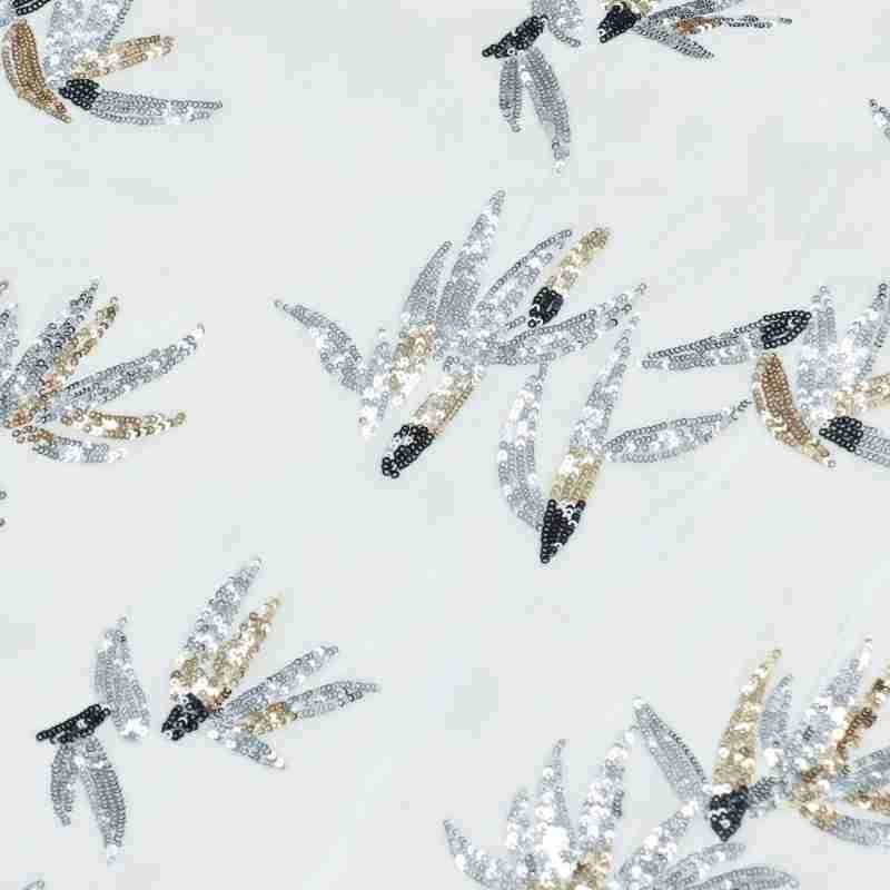 Velvet Fabric Embroidery - White three-dimensional flower silk sequin embroidery