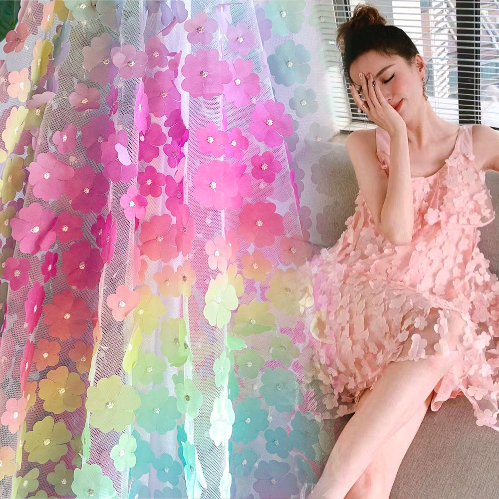 Embroidery Veil - 130cm Wide Colorful Flower Embroidery Mesh