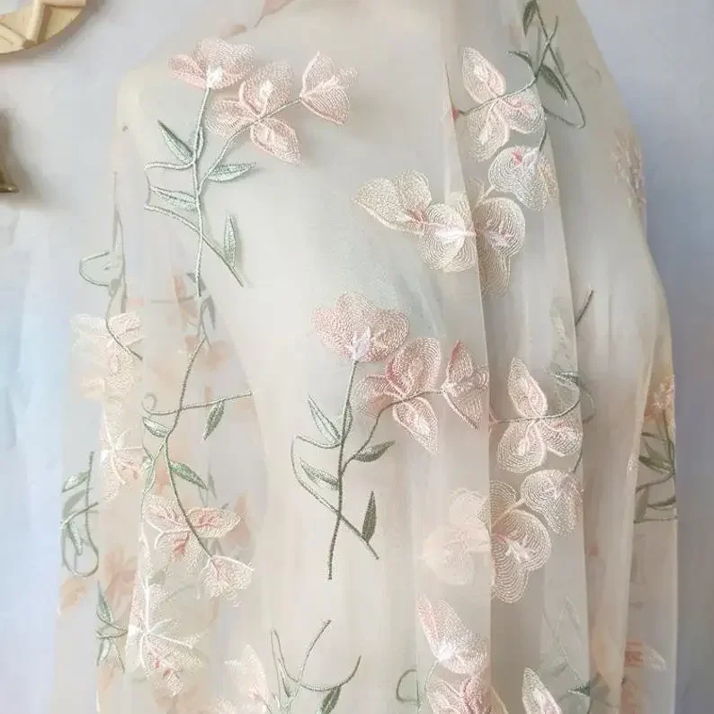 Embroidery Veil - Beautiful Flower Lace fabric Apricot Floar