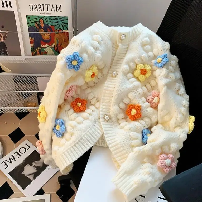 Embroidery Thread Yarn - Kawaii Sweater 3D Flower Embroidery Knitted
