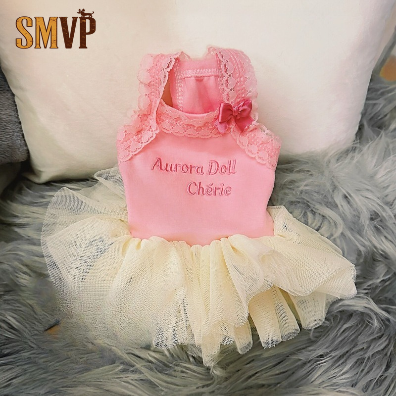 Embroidery Cream - Pink Lace Strap Pet Princess Tutu
