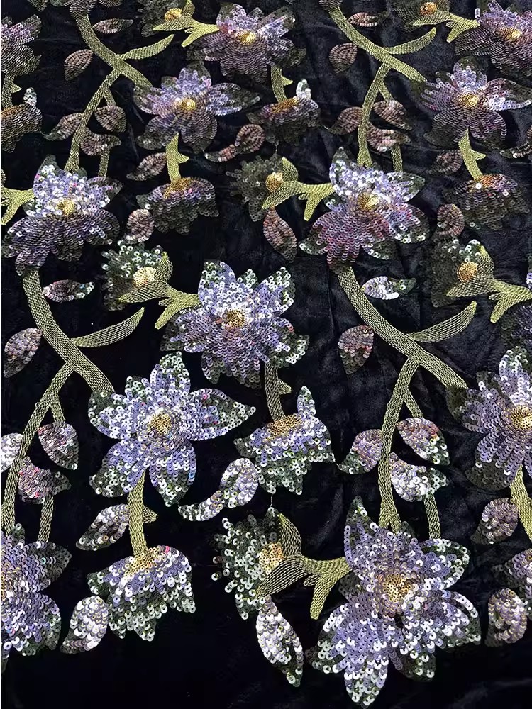 Velvet Fabric Embroidery - 1yard Retro velvet tela Handcrafted Beaded