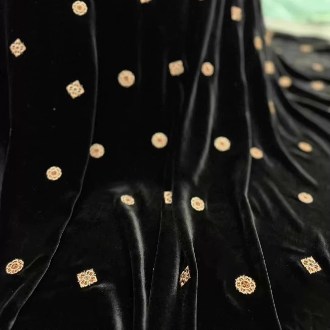 135CM Wide Black Green Embroid - Velvet Fabric Embroidery ulasan dan harga
