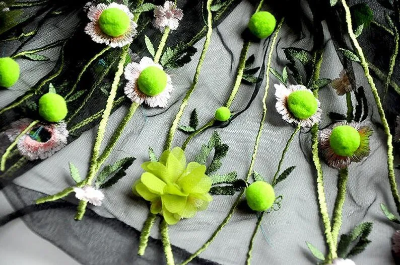 3D chiffon flower pompom embro - Embroidery Veil ulasan dan harga
