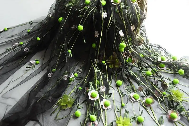 3D chiffon flower pompom embro - Embroidery Veil ulasan dan harga