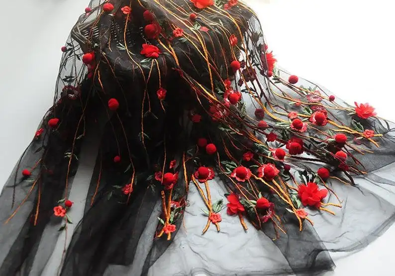 3D chiffon flower pompom embro - Embroidery Veil ulasan dan harga