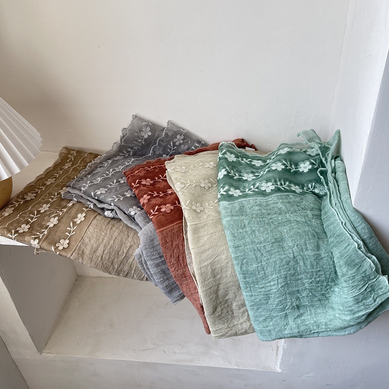 Cotton Linen Lace Splicing Sca - Embroidery Jersey ulasan dan harga