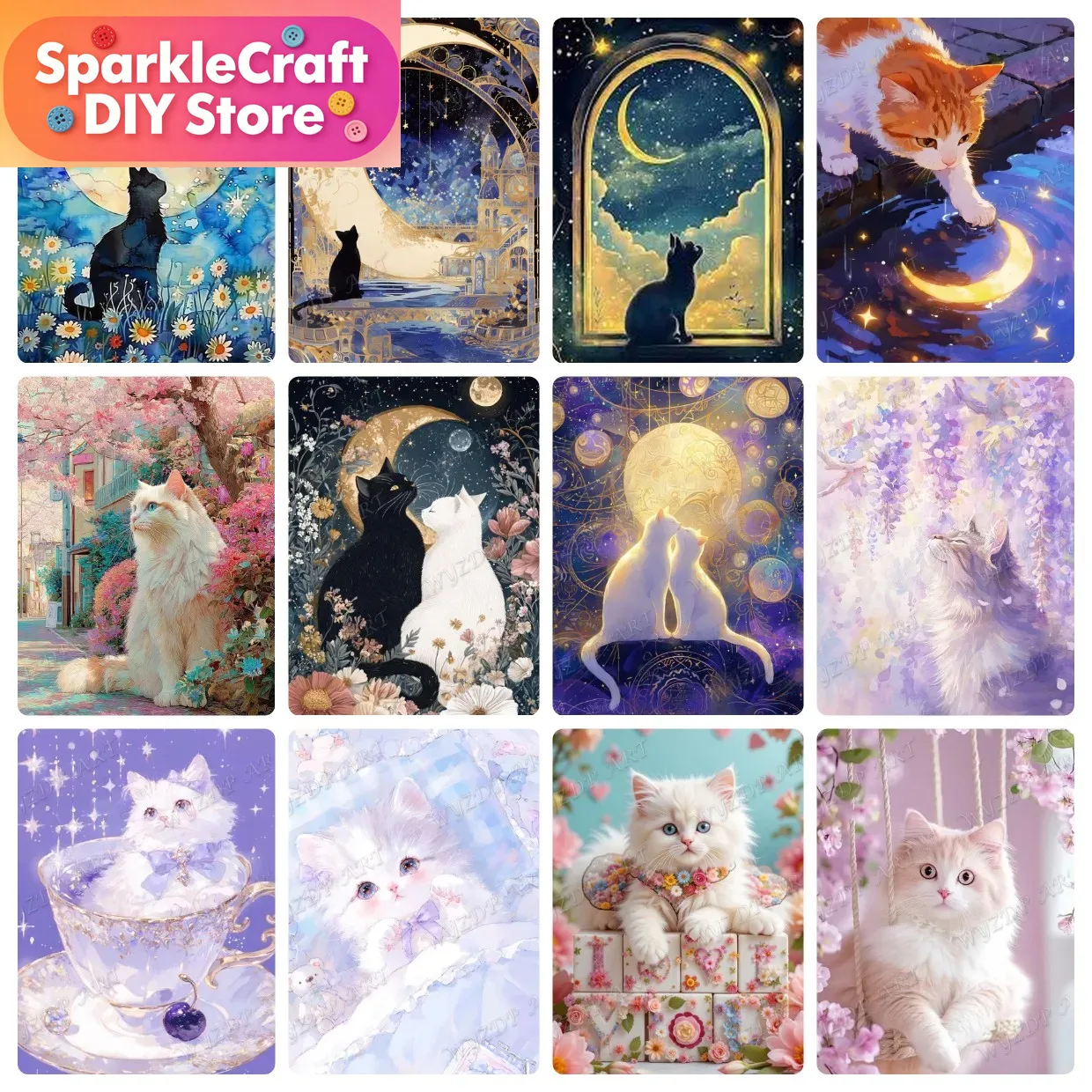 Animal Cat Moon Diamond Painti - Embroidery Room ulasan dan harga