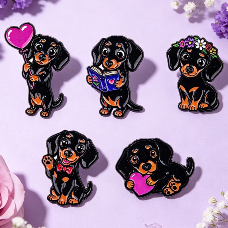 5pcs Cute Dachshund Enamel Pin - Embroidery Outfit ulasan dan harga