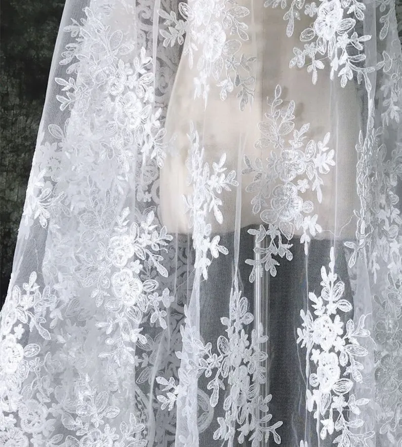 White Vintage Flower Embroider - Embroidery Veil ulasan dan harga