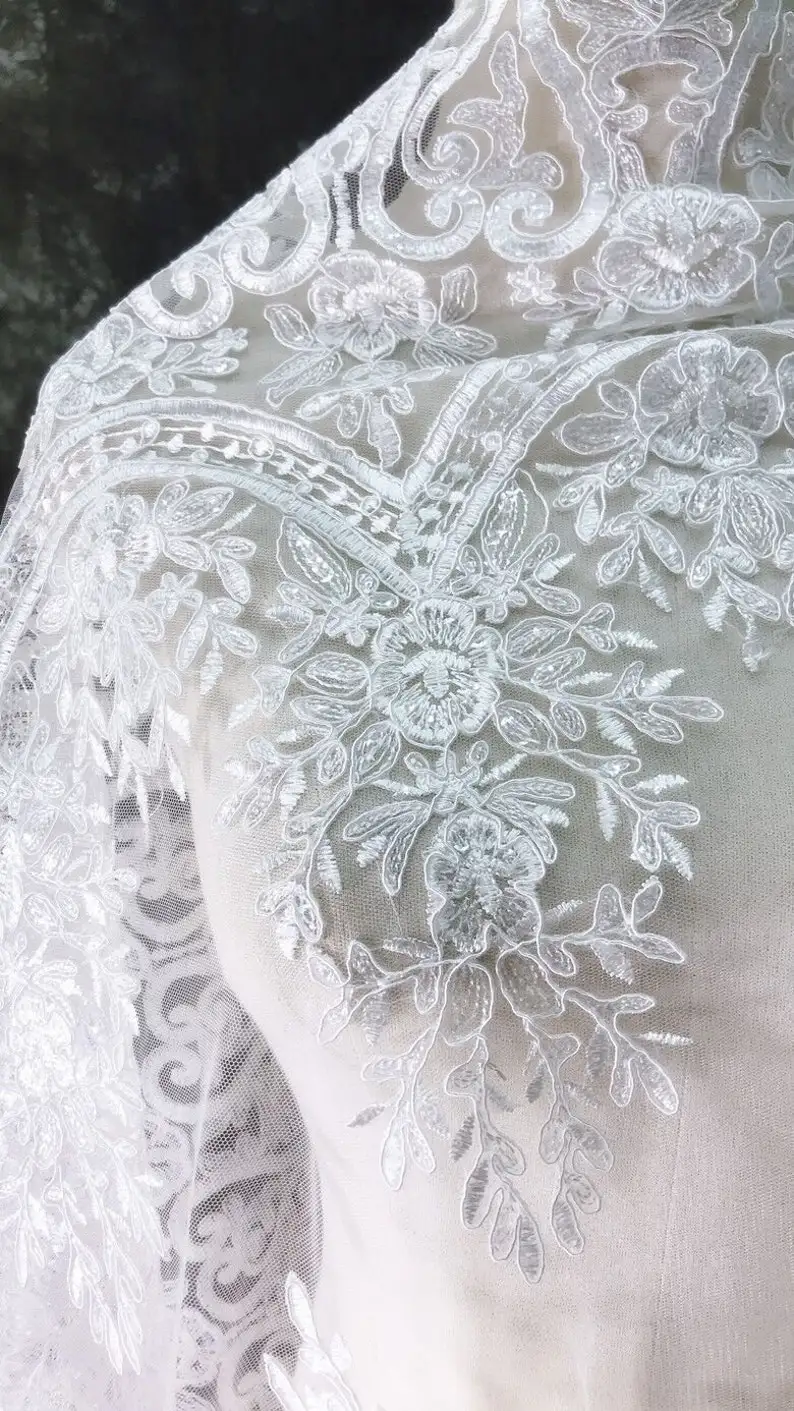 White Vintage Flower Embroider - Embroidery Veil ulasan dan harga