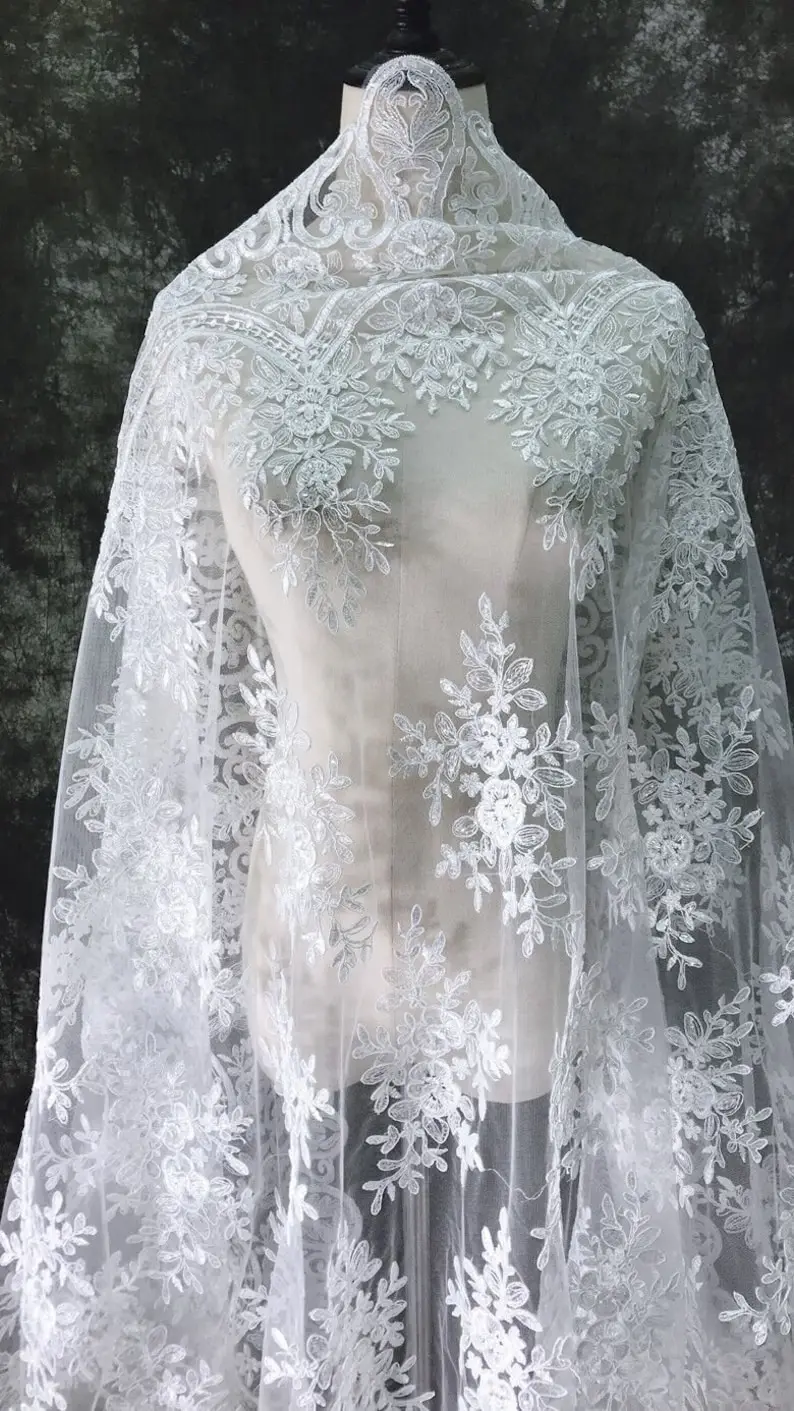 White Vintage Flower Embroider - Embroidery Veil ulasan dan harga