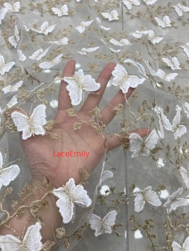3D Butterfly Lace Fabric Butte - Embroidery Veil ulasan dan harga