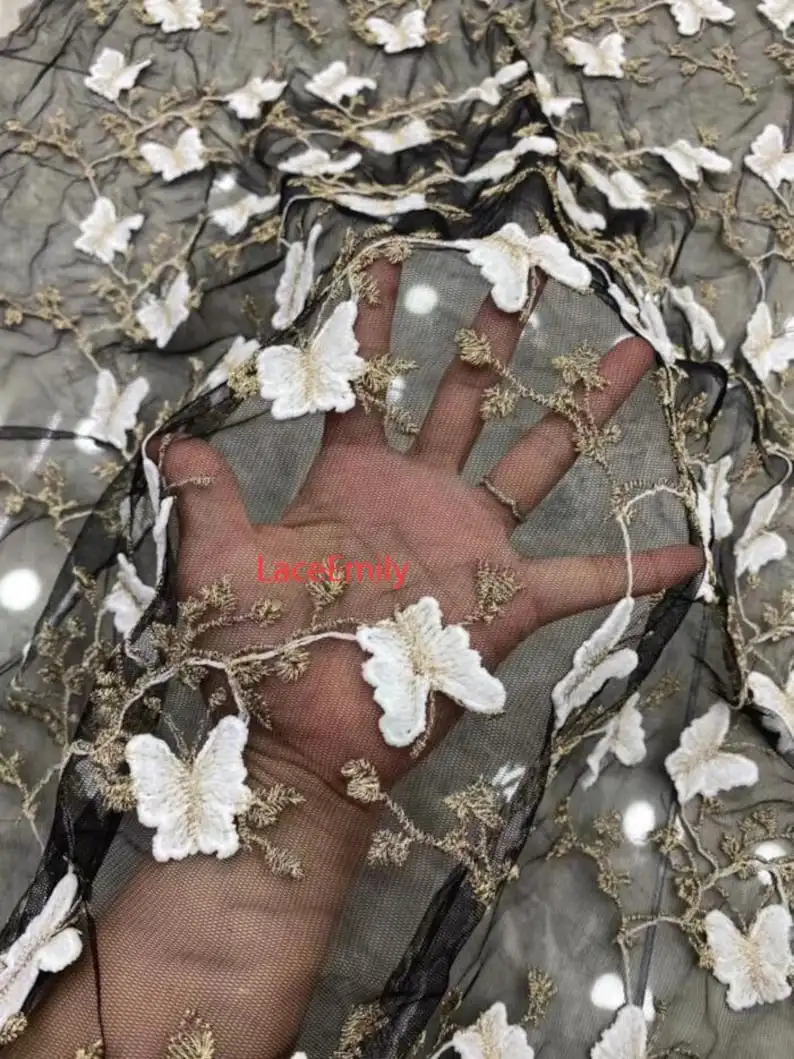 3D Butterfly Lace Fabric Butte - Embroidery Veil ulasan dan harga