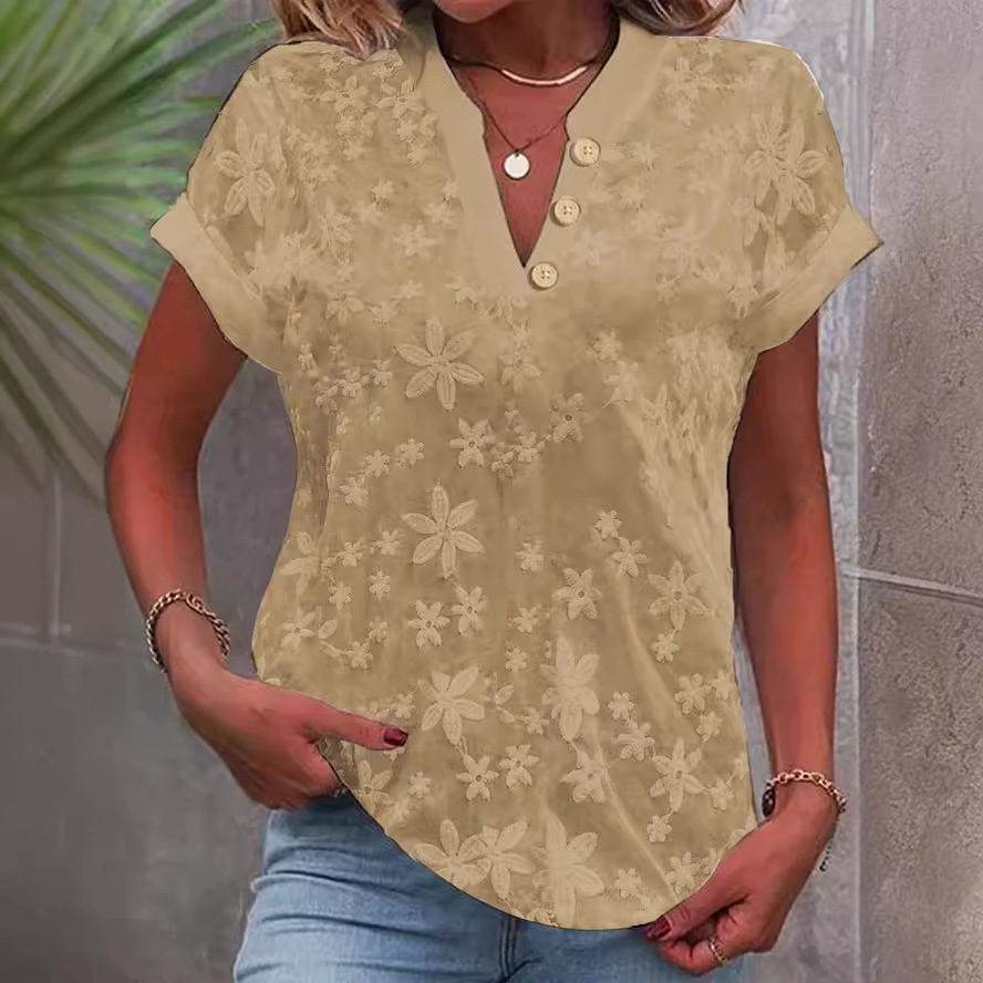 Women Floral Embroidery V Neck - Embroidery Jersey ulasan dan harga