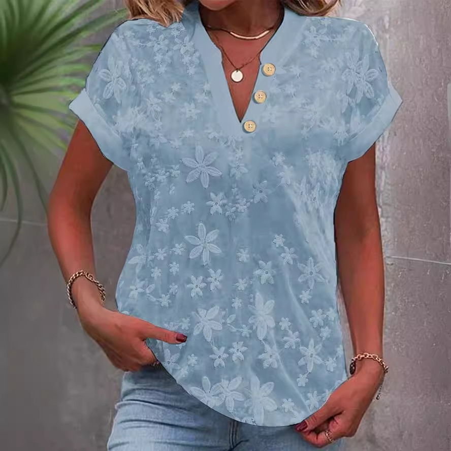 Women Floral Embroidery V Neck - Embroidery Jersey ulasan dan harga