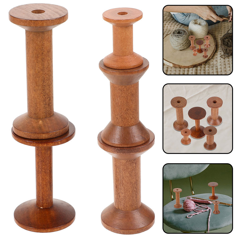 7Pcs Wooden Thread Spools Vint - Embroidery Thread Yarn ulasan dan harga