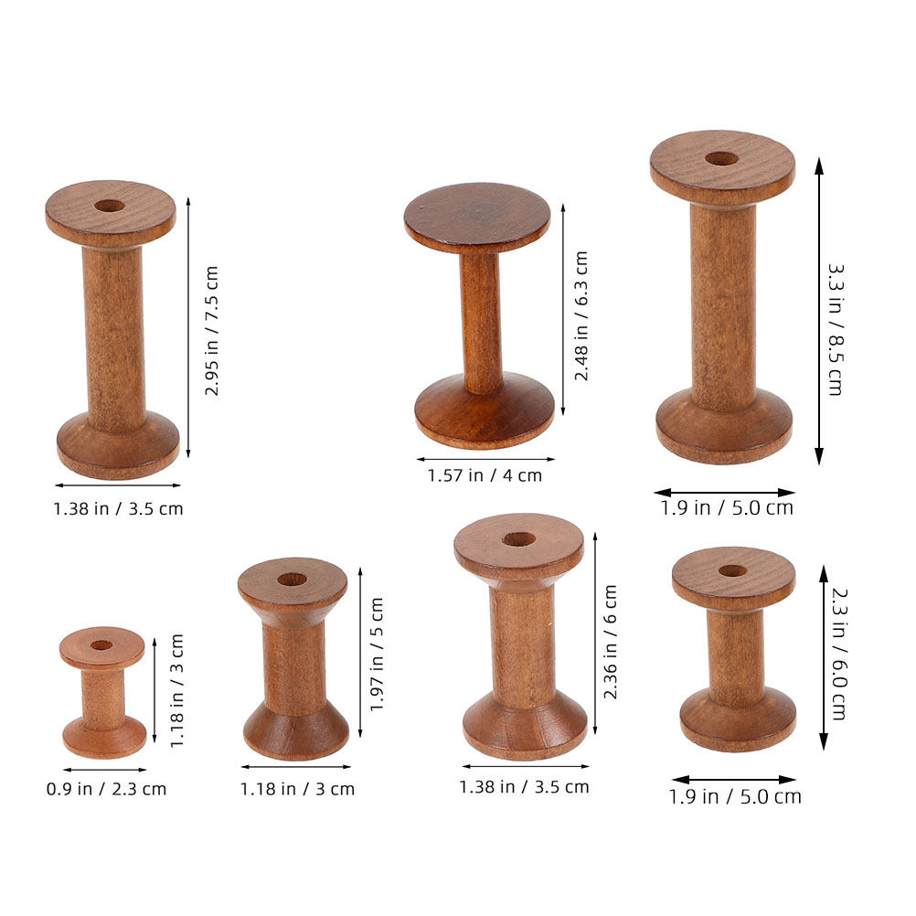 7Pcs Wooden Thread Spools Vint - Embroidery Thread Yarn ulasan dan harga