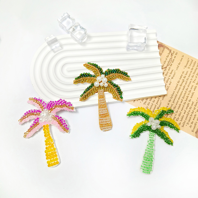 1Pc 3D Coconut Tree Beaded Pat - Embroidery Patches ulasan dan harga