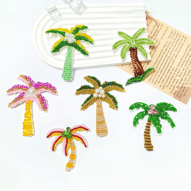 1Pc 3D Coconut Tree Beaded Pat - Embroidery Patches ulasan dan harga