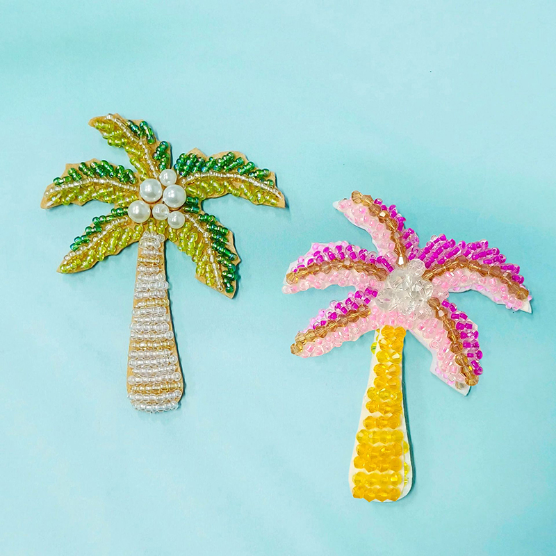 1Pc 3D Coconut Tree Beaded Pat - Embroidery Patches ulasan dan harga