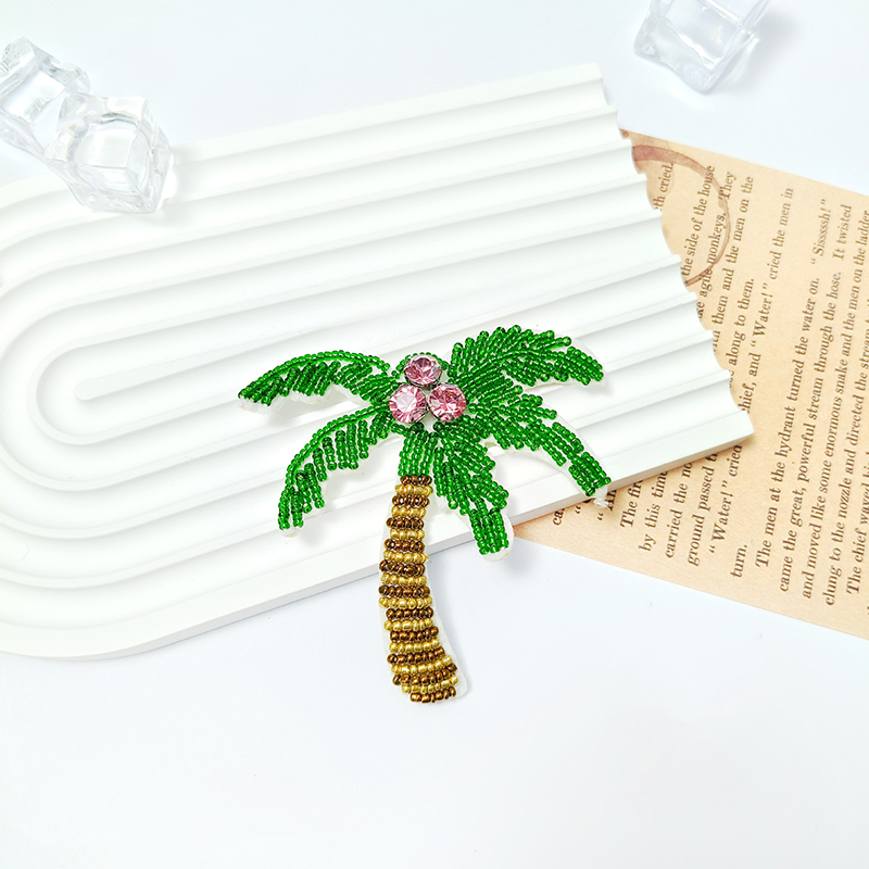 1Pc 3D Coconut Tree Beaded Pat - Embroidery Patches ulasan dan harga