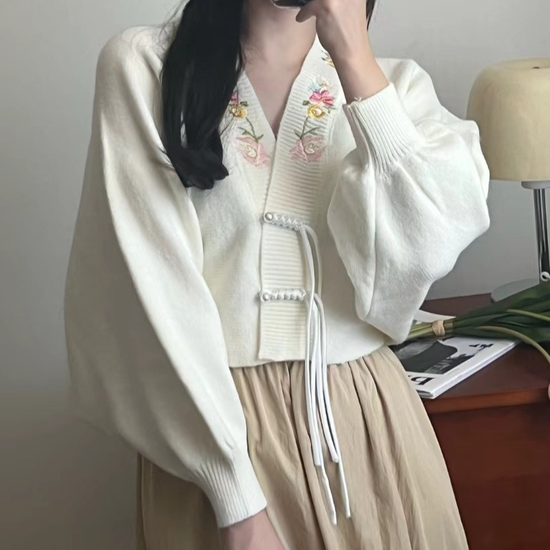 Cardigan Women V-neck New Chin - Embroidery Thread Yarn ulasan dan harga