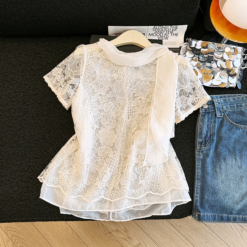 Elegant Lace Shirt Hollow out  - Embroidery Unique Design ulasan dan harga