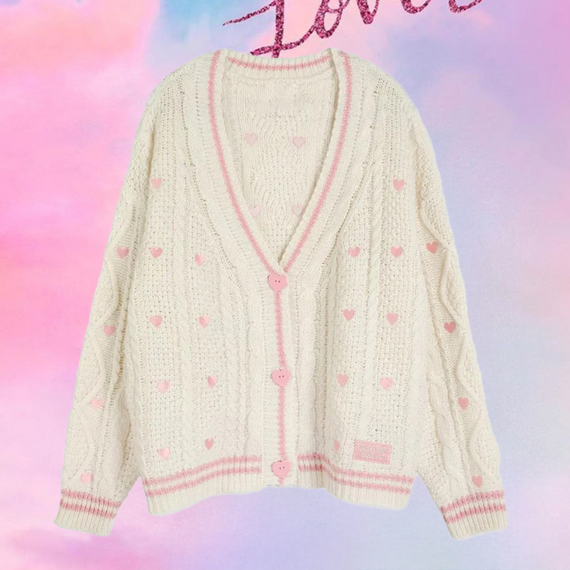 Lover Cardigan with Pink Heart - Embroidery Thread Yarn ulasan dan harga