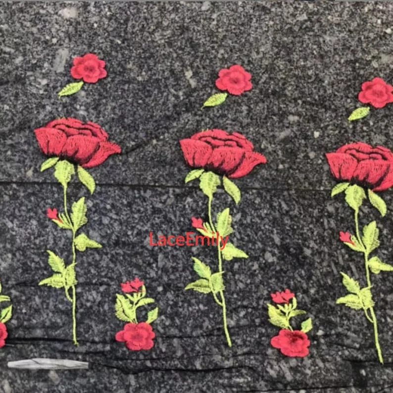 Red Rose Lace Fabric flower em - Embroidery Veil ulasan dan harga