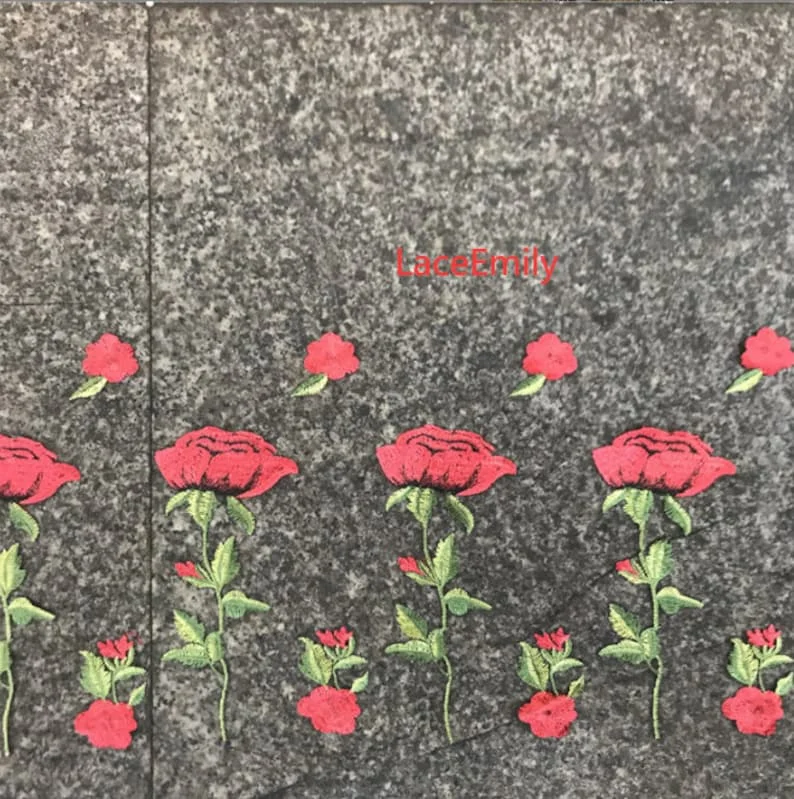 Red Rose Lace Fabric flower em - Embroidery Veil ulasan dan harga