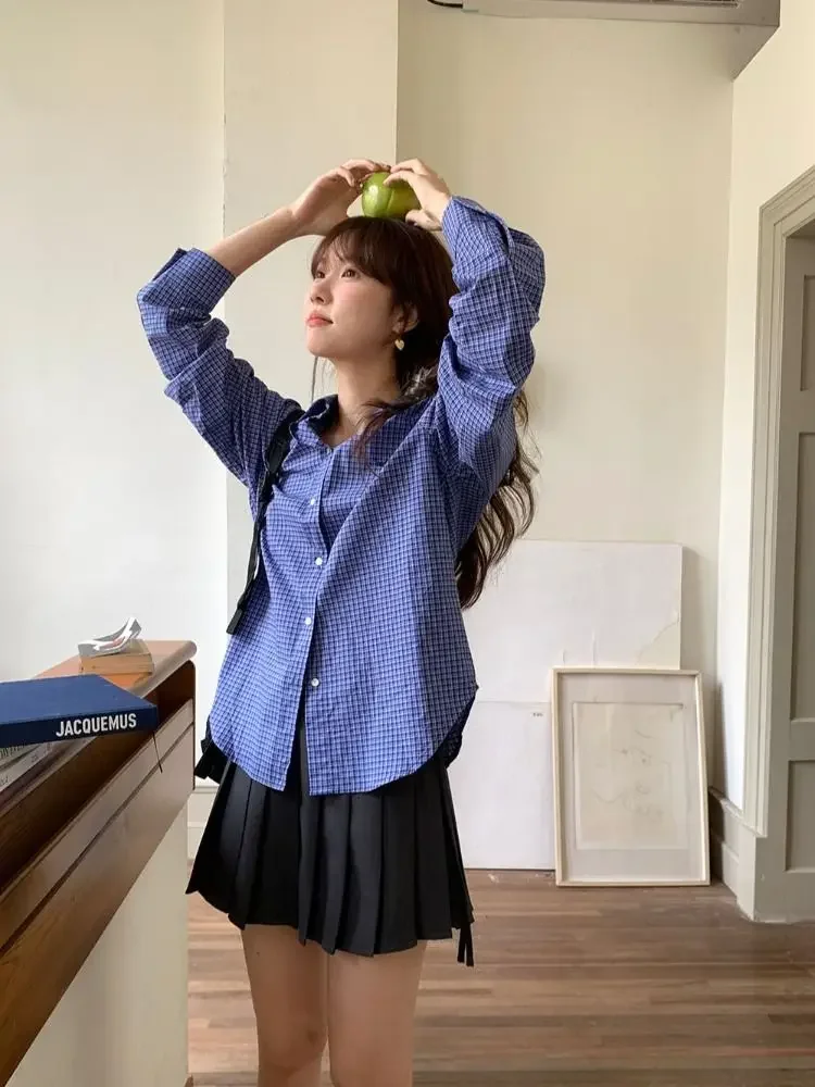 Vintage Blue Plaid Shirts for  - Embroidery Jersey ulasan dan harga