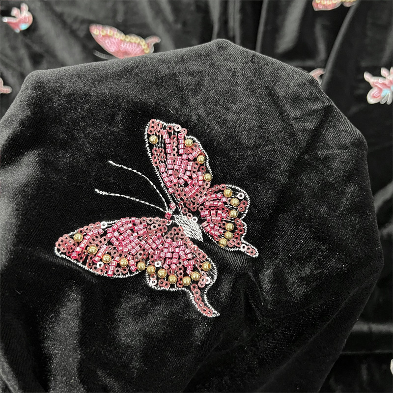 Black soft velvet fabric with  - Velvet Fabric Embroidery ulasan dan harga