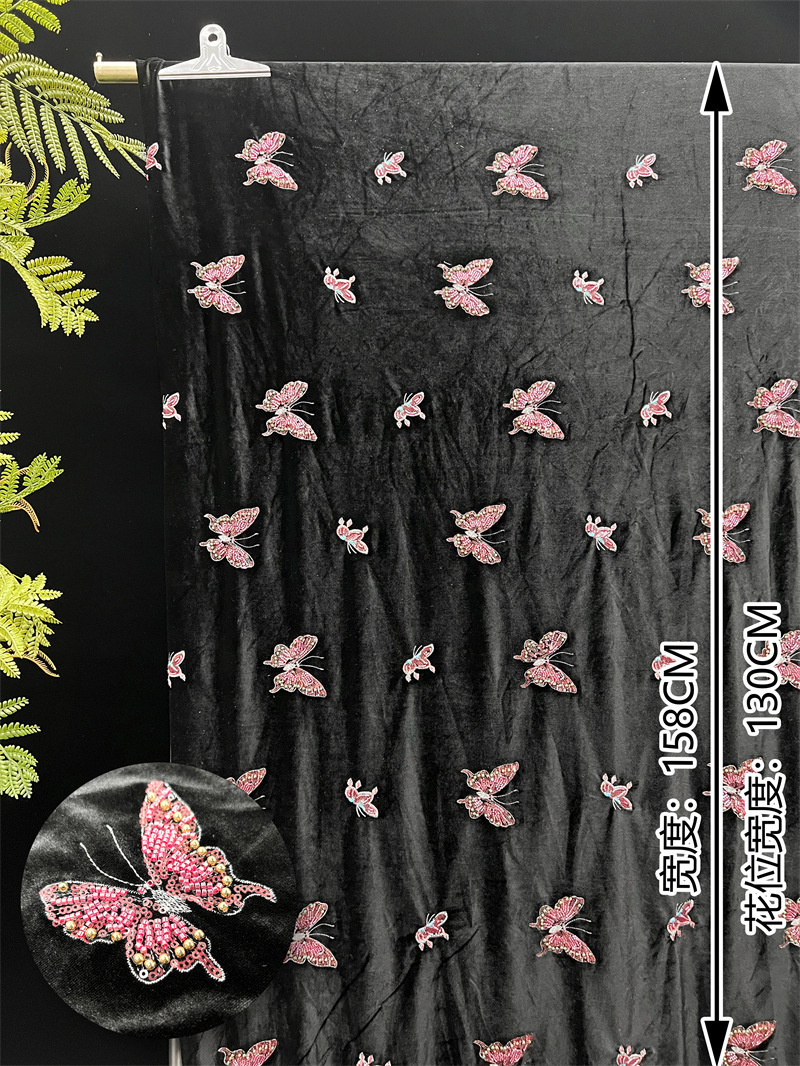Black soft velvet fabric with  - Velvet Fabric Embroidery ulasan dan harga