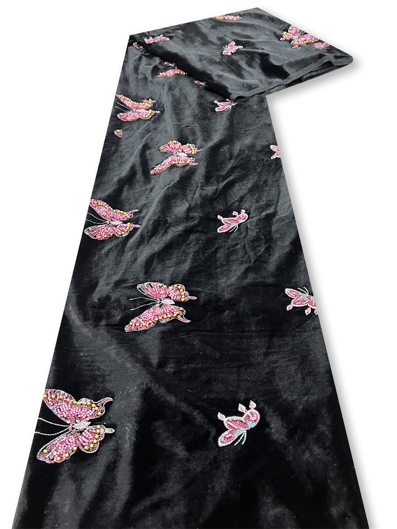 Black soft velvet fabric with  - Velvet Fabric Embroidery ulasan dan harga