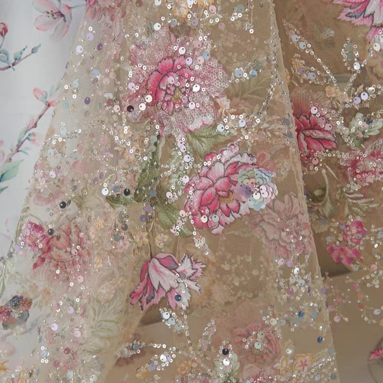 1M 120Cm Wide Luxury Beaded La - Embroidery Jersey ulasan dan harga