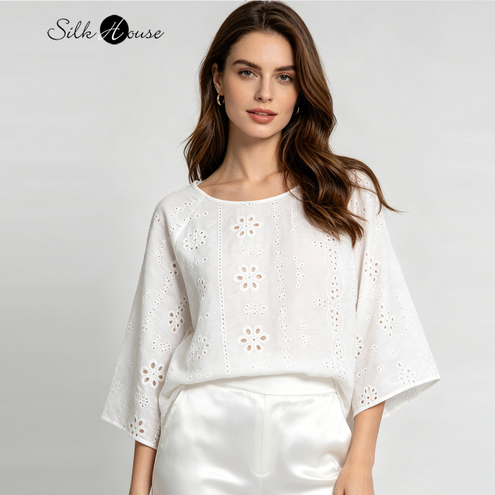 Plus Size White Hollow Embroid - Embroidery Jersey ulasan dan harga