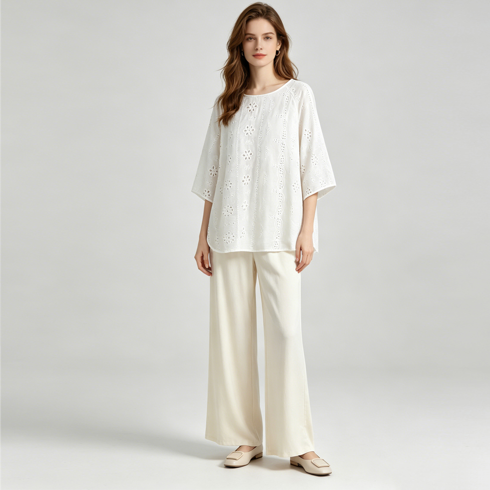Plus Size White Hollow Embroid - Embroidery Jersey ulasan dan harga