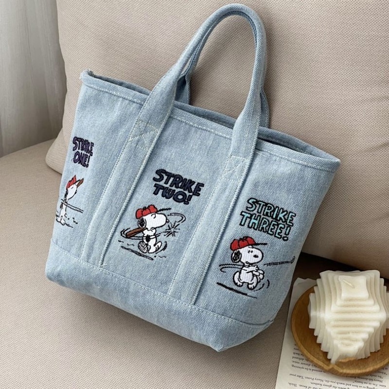 New Snoopy Comic Denim Tote, L - Embroidery Job ulasan dan harga