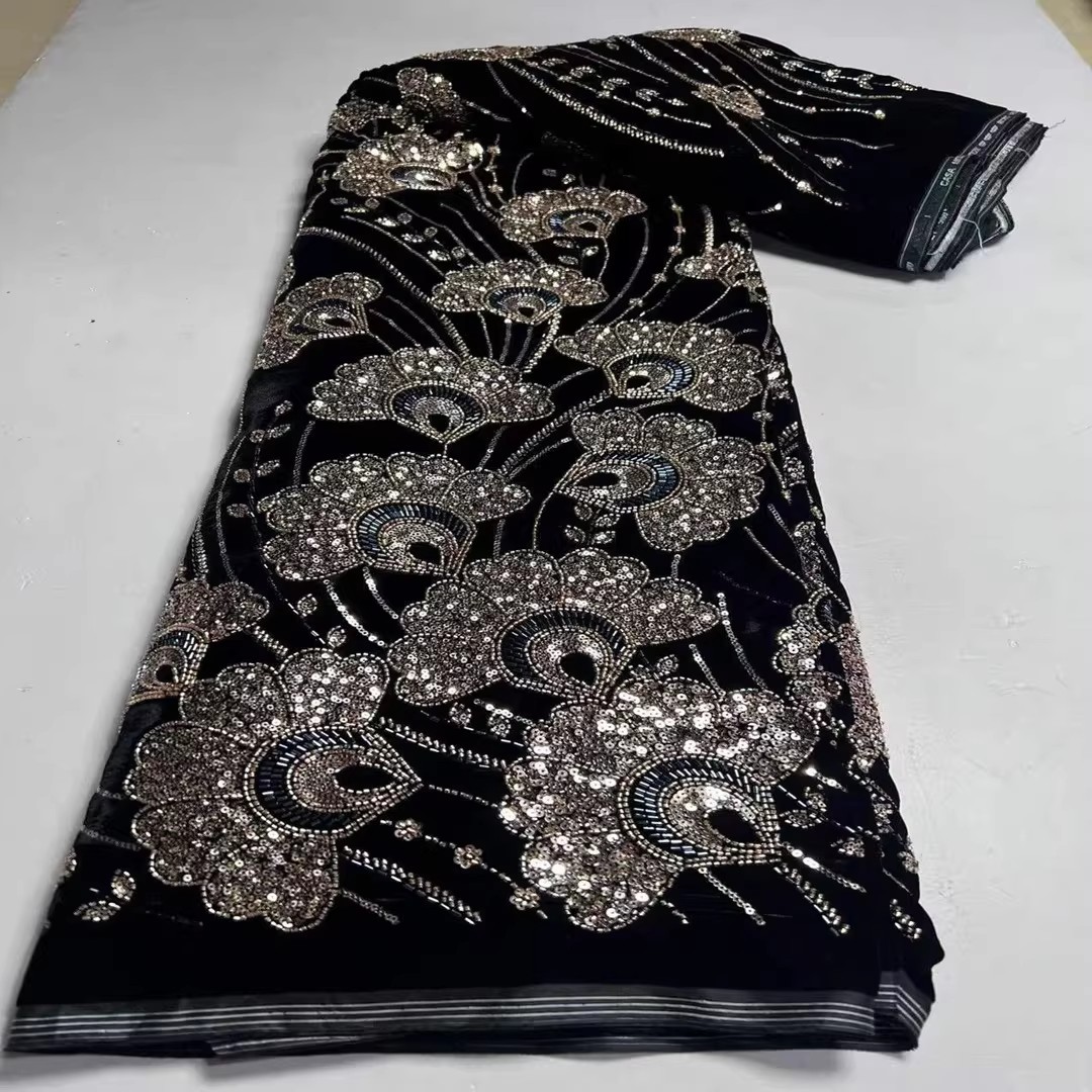 5yard New velvet tela Sequin b - Velvet Fabric Embroidery ulasan dan harga