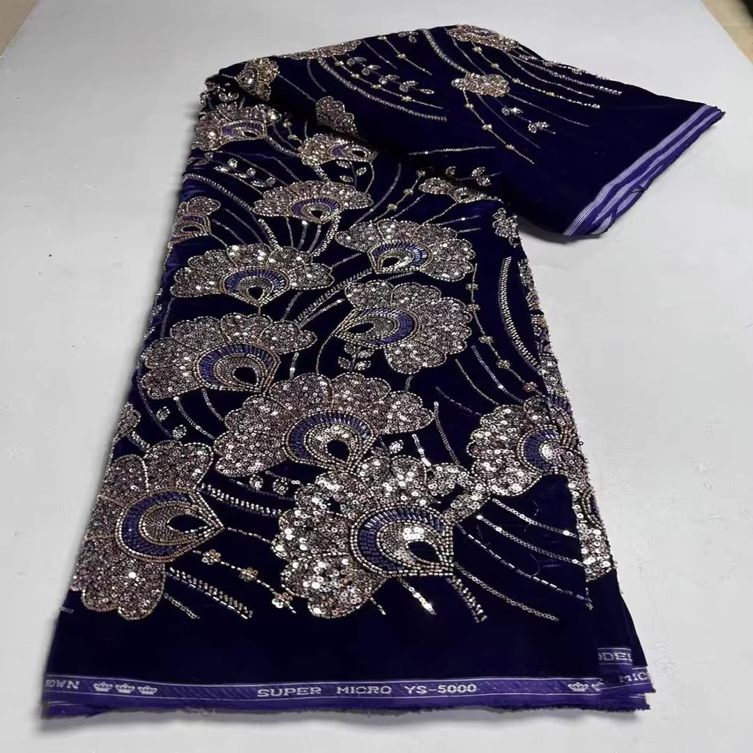 5yard New velvet tela Sequin b - Velvet Fabric Embroidery ulasan dan harga