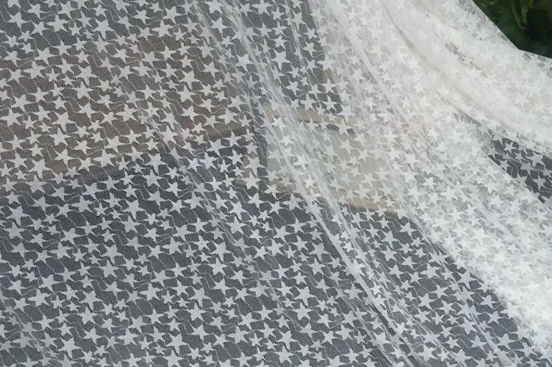 Black White Soft Star Embroide - Embroidery Veil ulasan dan harga