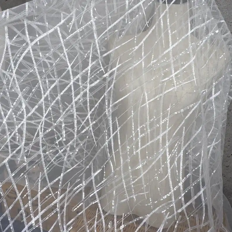 Heavy Sequins Lace fabric Flow - Embroidery Veil ulasan dan harga