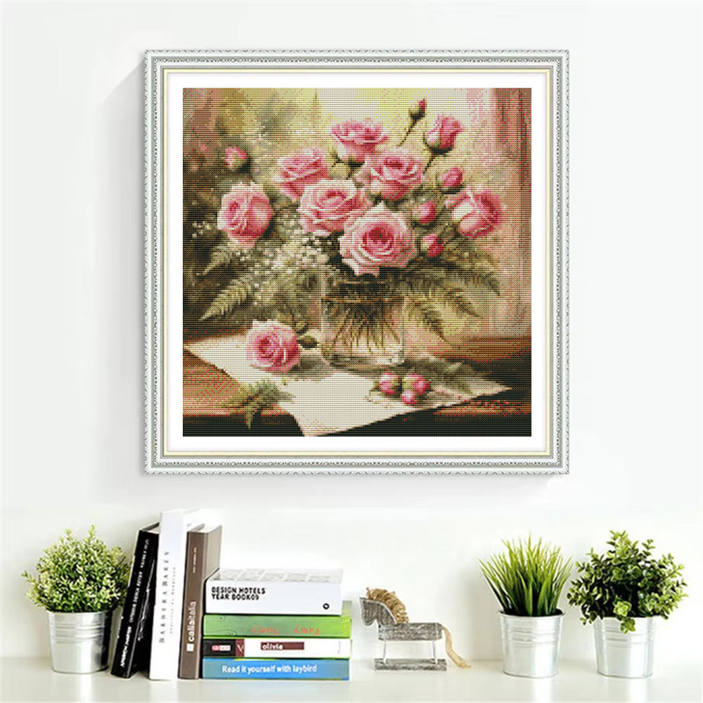 HUACAN Cross Stitch Kits Rose  - Embroidery Job ulasan dan harga